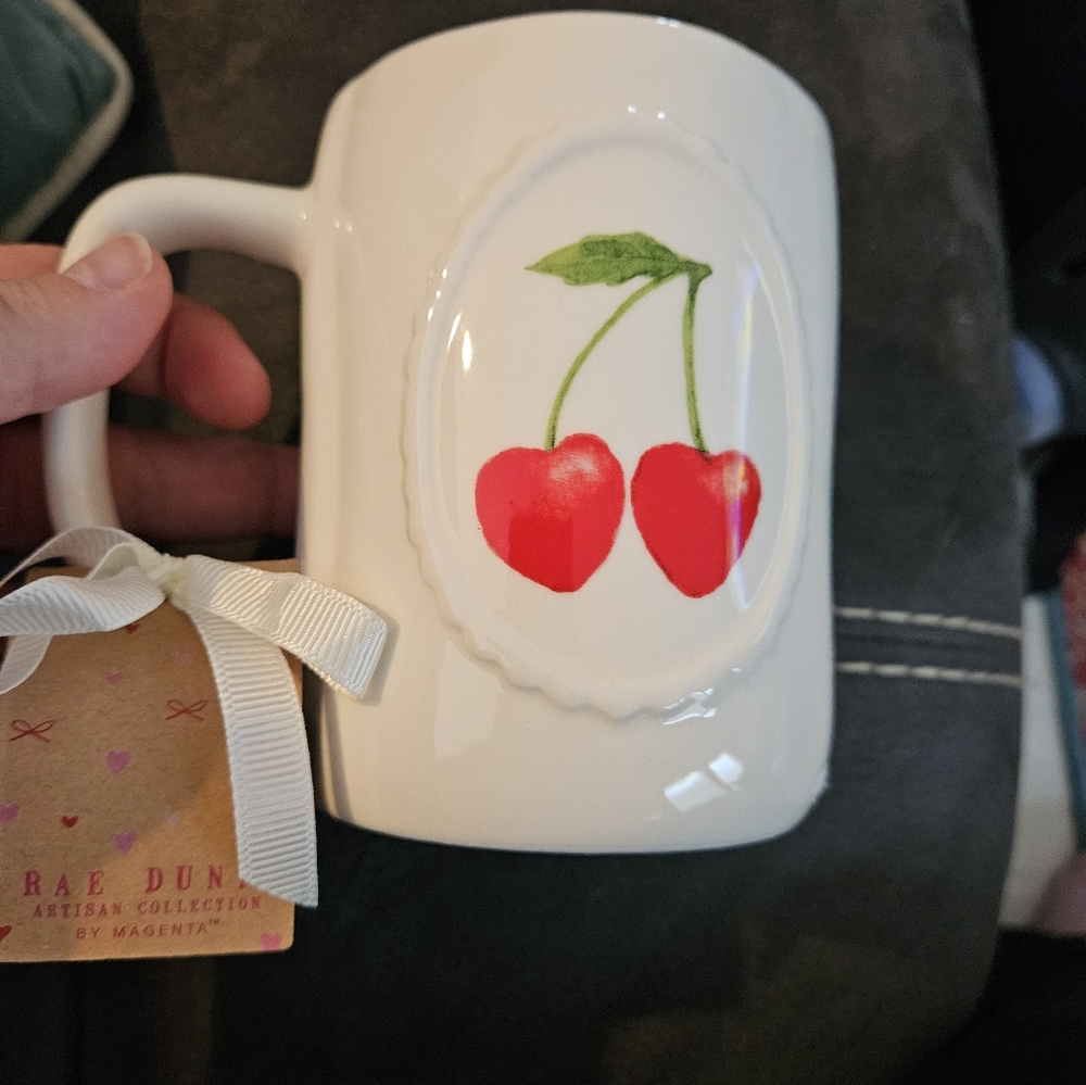 Rae Dunn White Cherry Ceramic Mug - Red Cherry Design Mon Cherry